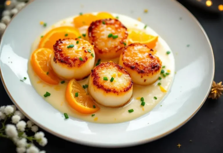 Saint‑Jacques rôties, clémentines caramélisées et sauce aux agrumes : l’entrée de fête légère qui met tout le monde d’accord