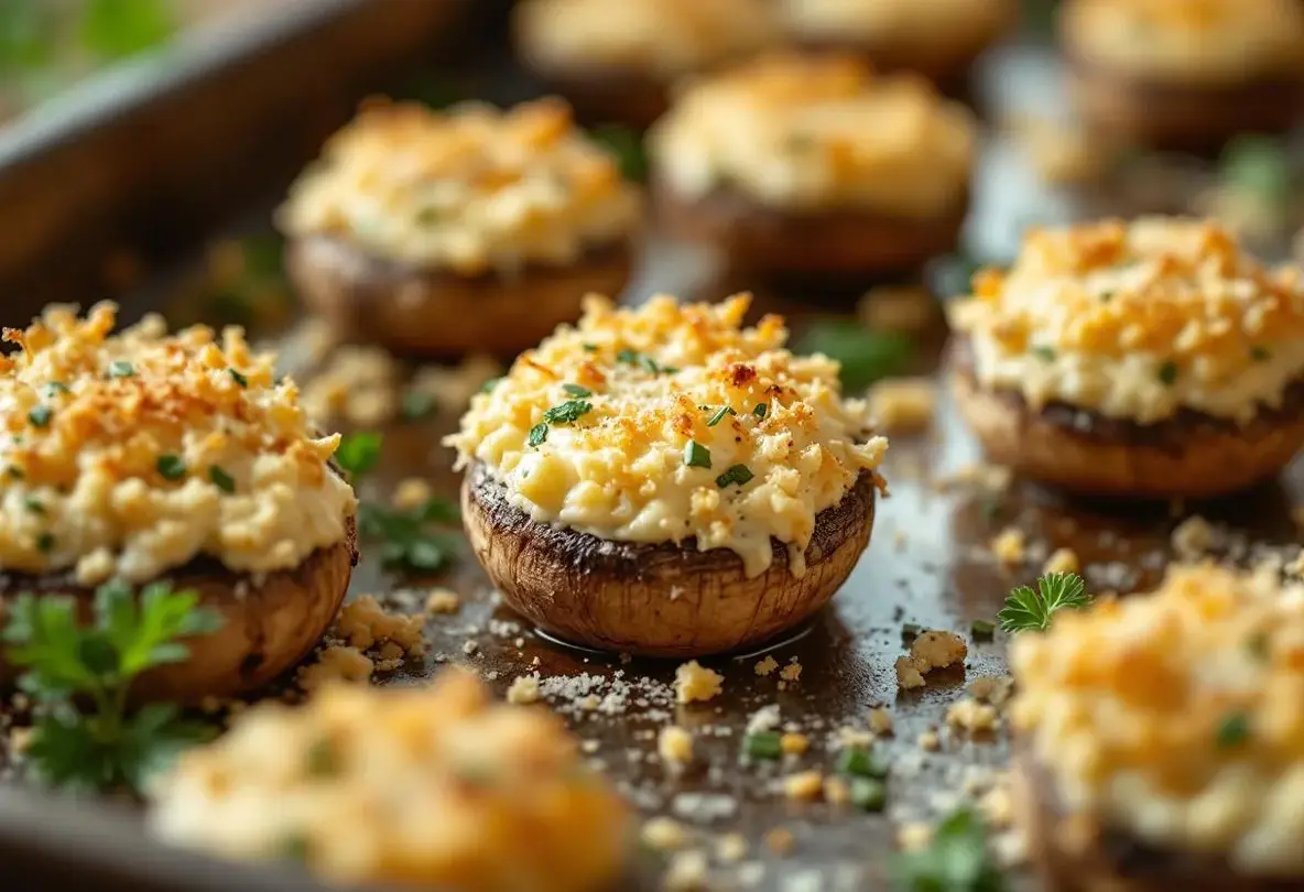 Champignons farcis au four à l’ail et fines herbes : un apéro chaud, fondant et croustillant
