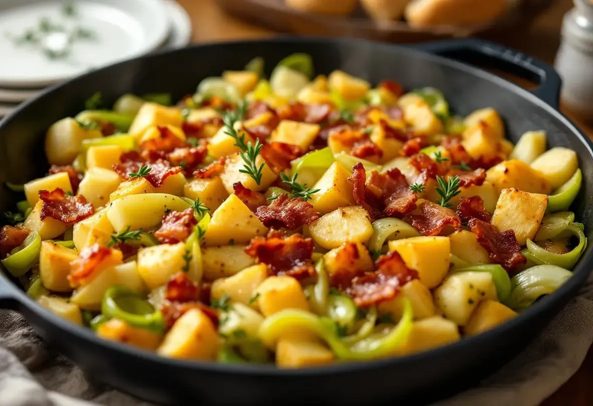 « Je la prépare en 10 minutes pour toute la famille » : ma poêlée poireaux-pommes-lardons ultra gourmande et rapide