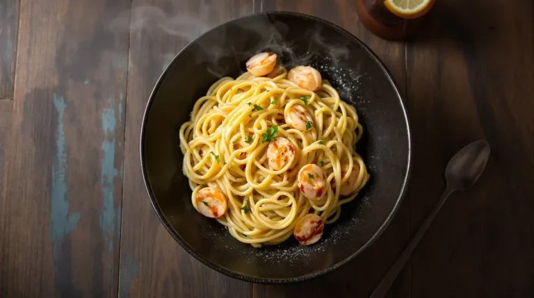 Linguine aux poireaux, crème onctueuse et crevettes vraiment gourmandes